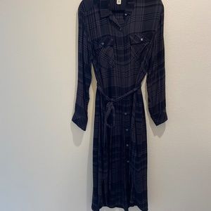 Lightweight Plaid Shirt Dress with Pockets